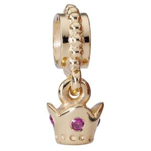 ISO Pandora 14k Gold Crown with Pink Sapphires Charm